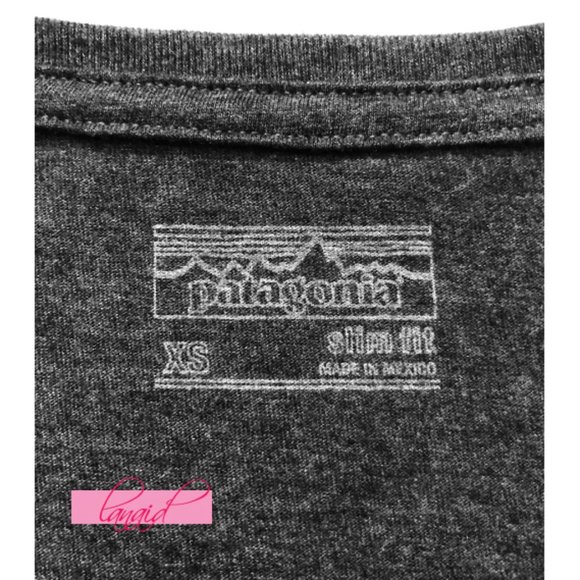 Patagonia Distressed Logo Cotton/Poly T-Shirt Slim Fit V-Neck Ombre Mountains XS - Picture 4 of 6